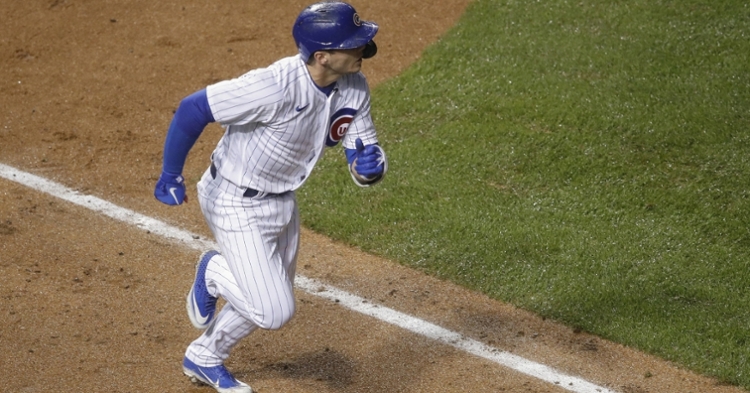 Nico Hoerner smacked a two-run double and scored on an ensuing single. (Credit: Kamil Krzaczynski-USA TODAY Sports)